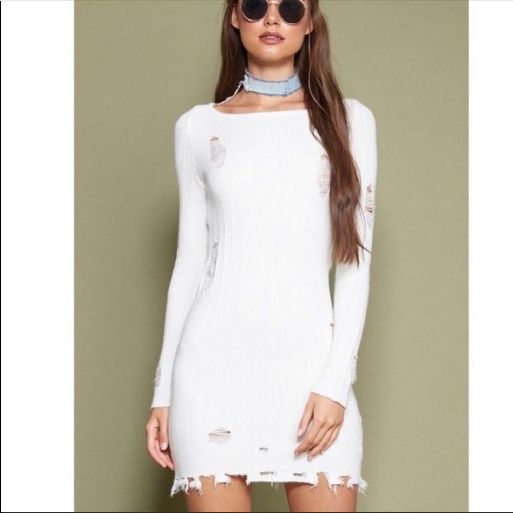 Forever 21 white distressed sweater dress